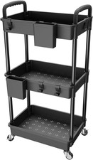 3 Tier Rolling Utility Cart with Handle, Utility Cart Made of Multifunctional St