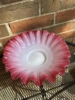 VTG Cranberry & White Bride’s Bowl Crimped Edge Glass Handblown 11" Victorian