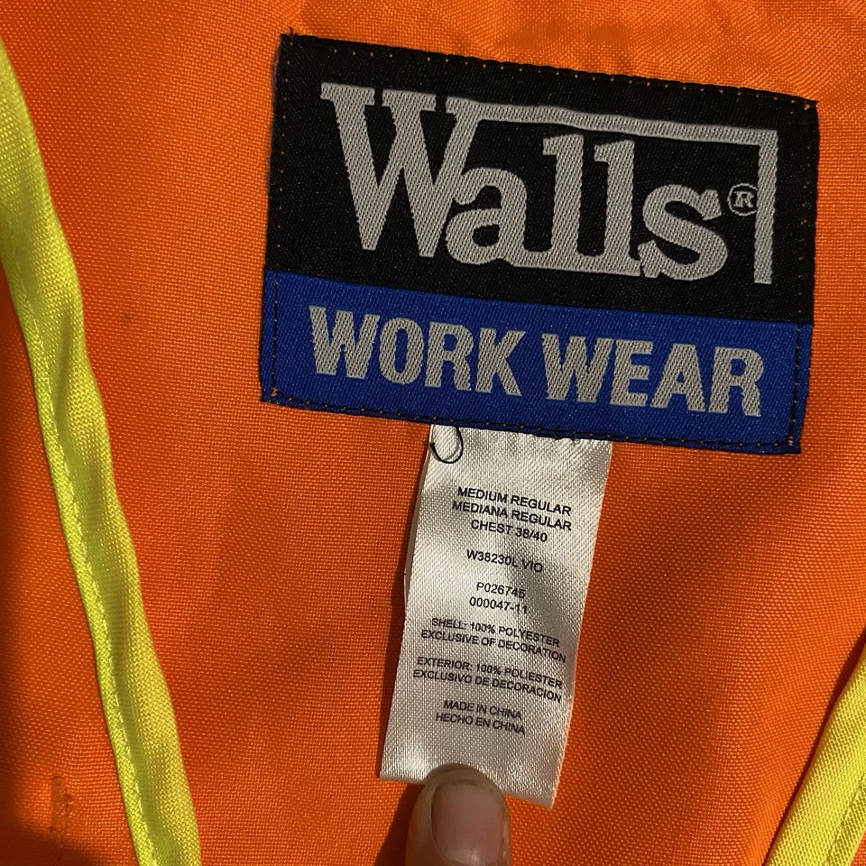 Walls work wear Construction Vest Mens Orange Full Zip High Visibility utility  - Image 3 of 4