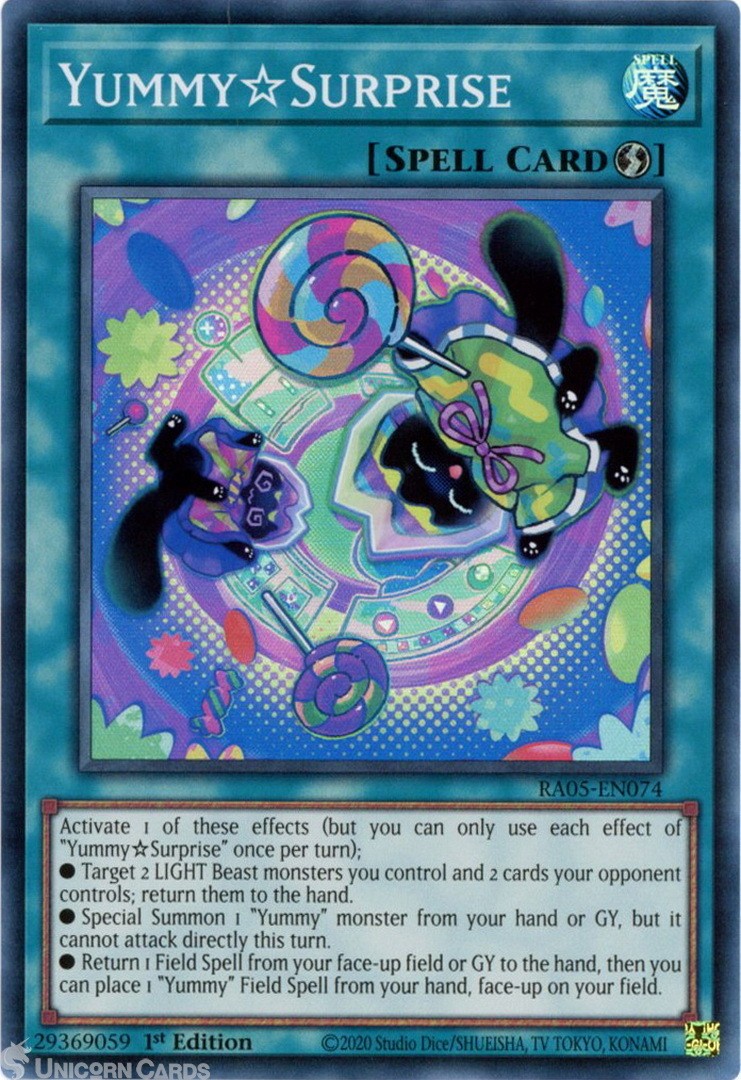 RA05-EN074 Yummy☆Surprise : Super Rare 1st Edition Mint YuGiOh Card