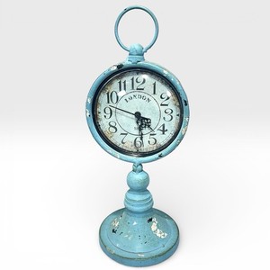 Victorian London 1863 Pedestal Table Clock Distressed Turquoise Metal Home Decor