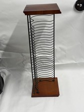 Vintage Wood & Wire CD Tower Rack Stand Holds 30 CDs 18-1/4” Tall Media Storage