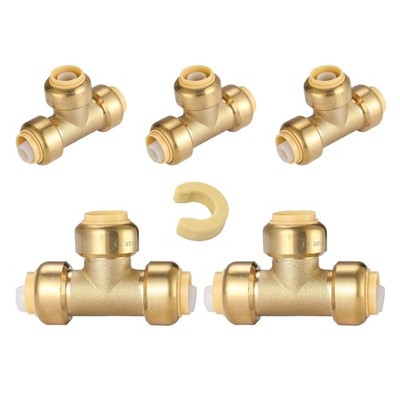 5 PCS 1/2 Inch Push Fit Tee Brass Fitting For PEX Copper CPVC PF118 Clip