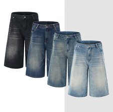 Men's Wide Leg Baggy Jeans Summer Loose-Fit Hip Hop Denim Shorts Skater Pants