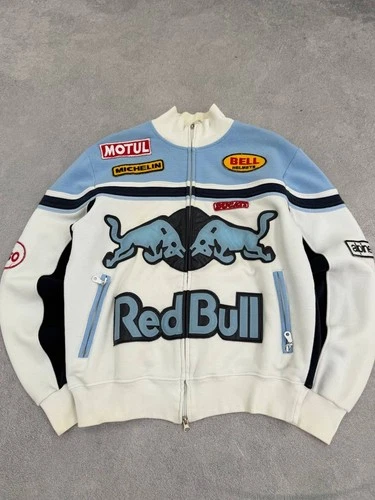 Vintage Red Bull Racing Biker Jacket Sweatshirt Motul Ducati Patches Y2K Hype image 7
