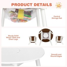 Kids Round Table & Chair Set 3 Pcs Children Wood Activity Table Furniture