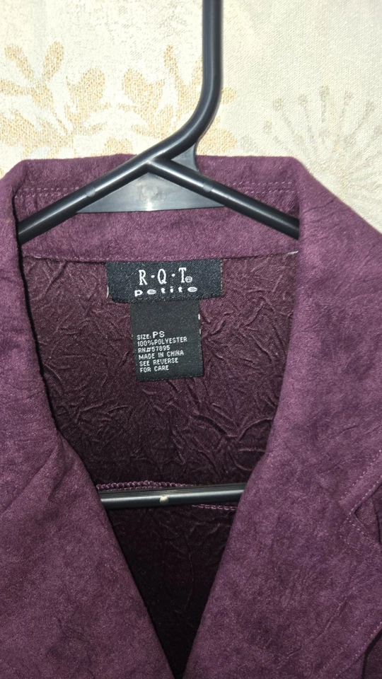 R.Q.T Petite Women’s Textured Button Front Blazer Jacket – Purple – Size PS - Image 3 of 4