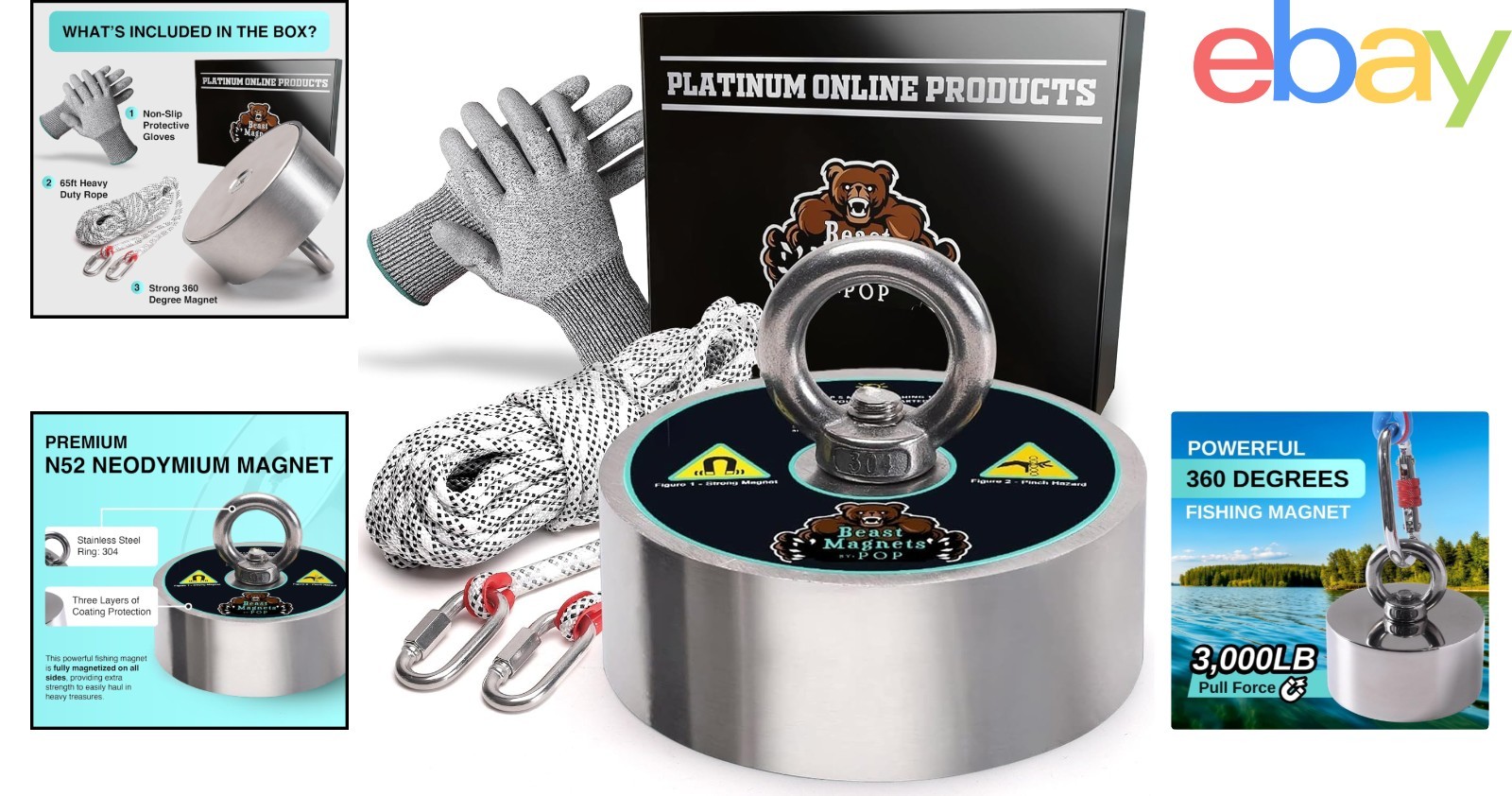 Heavy Duty Magnet Fishing Kit with 3000lb Capacity and Cut