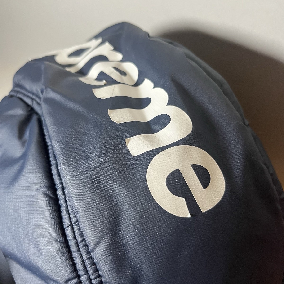 Supreme NY Cordura Navy Blue Puffer Big Logo Balaclava Hat