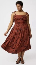 Torrid Shirred Top Tea Length Dress Dress Sz M/L 00/10 Rust Floral Straps NWT