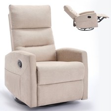 For Living Room, Beige Manual Recliner Chair with Rocker and Swivel in Fabric