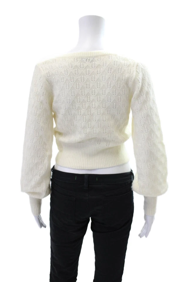 Suéter tejido abierto manga larga cuello en V beige talla P Intermix para mujer Foto 3 de 4