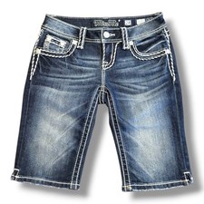 Miss Me Signature Bermuda Shorts Dark Wash Girl's Size 24 Embroidered Pockets