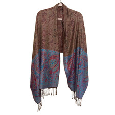 100 Cashmere Jerusalem Scarf Wrap Shawl Boho Floral Paisley Fringe 74  x 26"