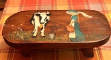 Vintage  Milking Stool With Folk Art Paint
