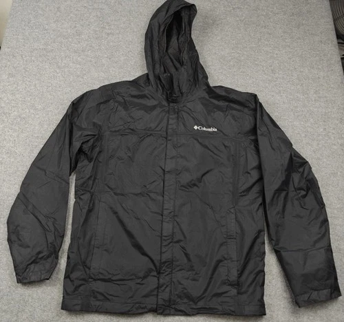 Columbia Men’s Med Black Hooded Rain Jacket Waterproof Windbreaker  EUC - product listing photo
