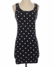 Forever 21 Black & White Polka Dot Bodycon Mini Dress Scoop Neck Cut-Out M