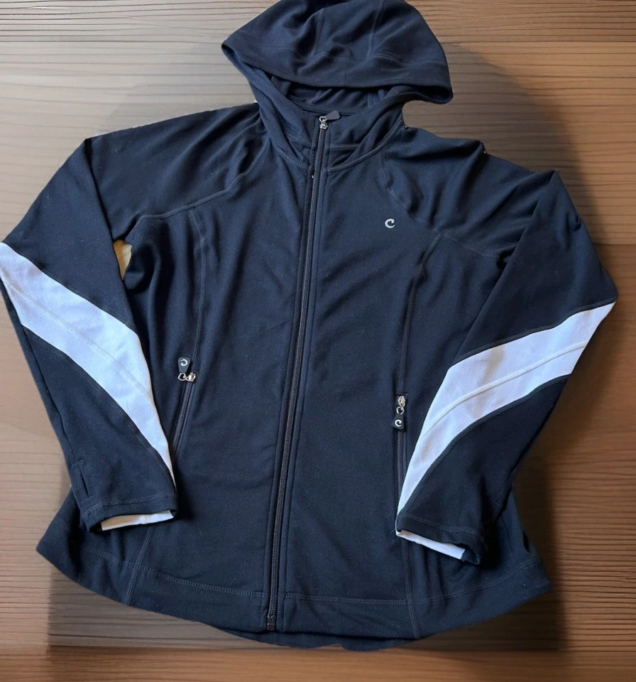 Chaqueta Adelgazante Negra Define Cremallera Completa Gimnasio Activo Bolsillos de Secado Rápido Pulgar Mujeres L Foto 3 de 4