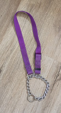 Purple Adjustable Nylon Martingale Dog Collar with Metal Chain Loop