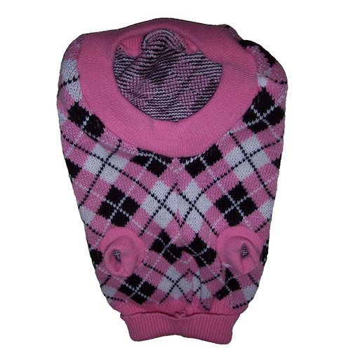 DOG SWEATER PUPPY SZ XXL PINK BLACK ARGYLE SWEATER