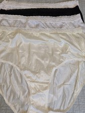 4x Vintage JMS Hanes Lace Trim Shiny Semi Sheer Nylon HiCut Brief Panties SZ 12