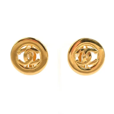 Auth CHANEL CC Logo Clip On Earrings Metal Gold - e61283 - Photo 1/4
