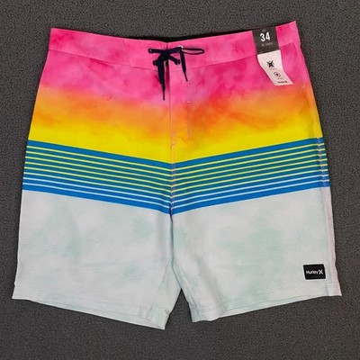 Hurley Weekender 20'' Swim Board Short Mens 34 Striped Quick Dry Stretch NWT