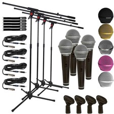 Handheld Dynamic Karaoke Microphone Vocal DJ PA Mic w Stand  Cables 4 Pack