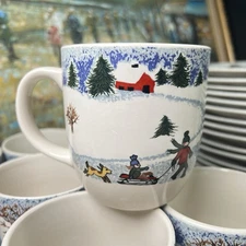 Folkcraft Stoneware Winter Side Coffee Cups Mugs Holiday Snow Christmas