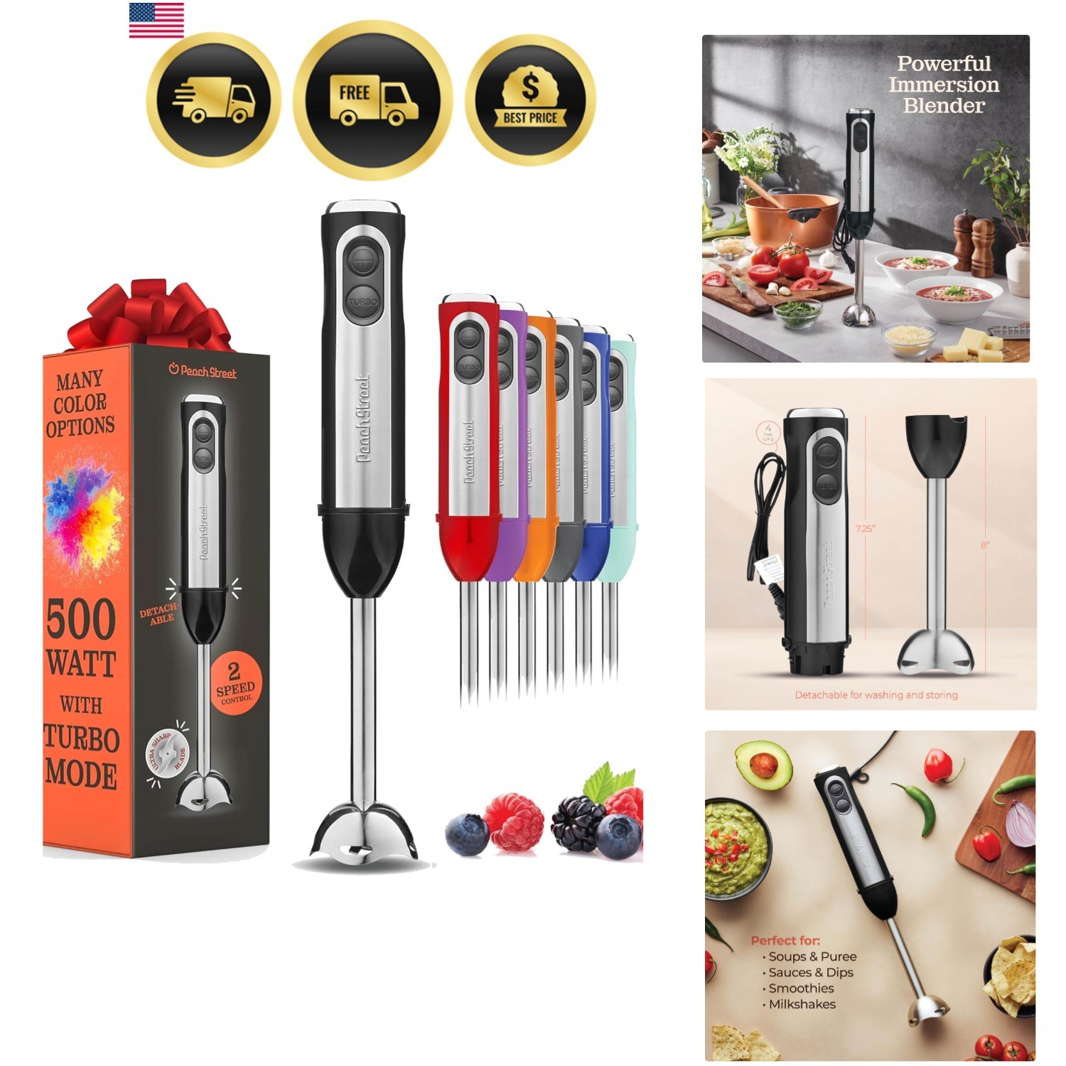 Powerful Immersion Blender, Electric Hand Blender 500 Watt w