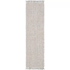 Natural Fiber W/ Fringes NF826 Hand Woven Indoor Runner Rug - Silver/Natural