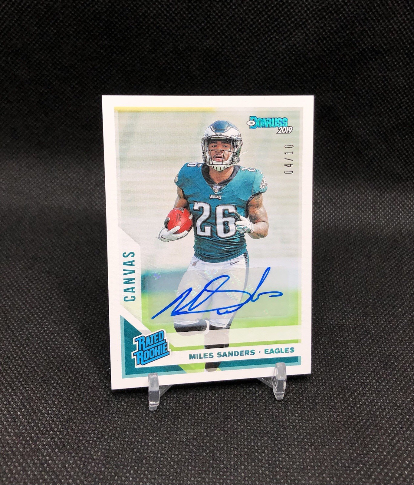 2019 Donruss Miles Sanders /10 RATED ROOKIE CANVAS AUTO PLATINUM SSP RC No. 322