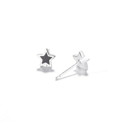 Tiny Black Stars Silver SP Stud Earring