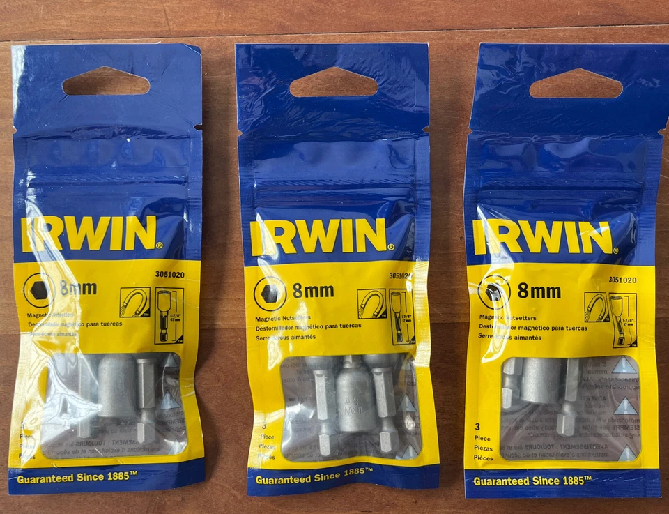 Lot 3 Irwin Nut Driver 3 Packs 8 mm Magnetic Nutsetter, 1-7/8", 1/4" Hex Shank - Image 2 of 4