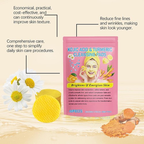 US-Turmeric Kojic Acid Pads Turmeric&Kojic Cleansing Pads Facial Sponges Best - Picture 13 of 18