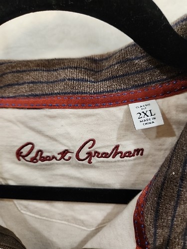 Robert Graham 1/4 Long Sleeve Mens Pullover 2xl Cream With Brown Stitching EUC - Picture 2 of 6