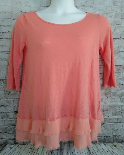 A Pea in the Pod Orange 3/4 Sleeve Linen Top Medium - 第 1/8 張圖片