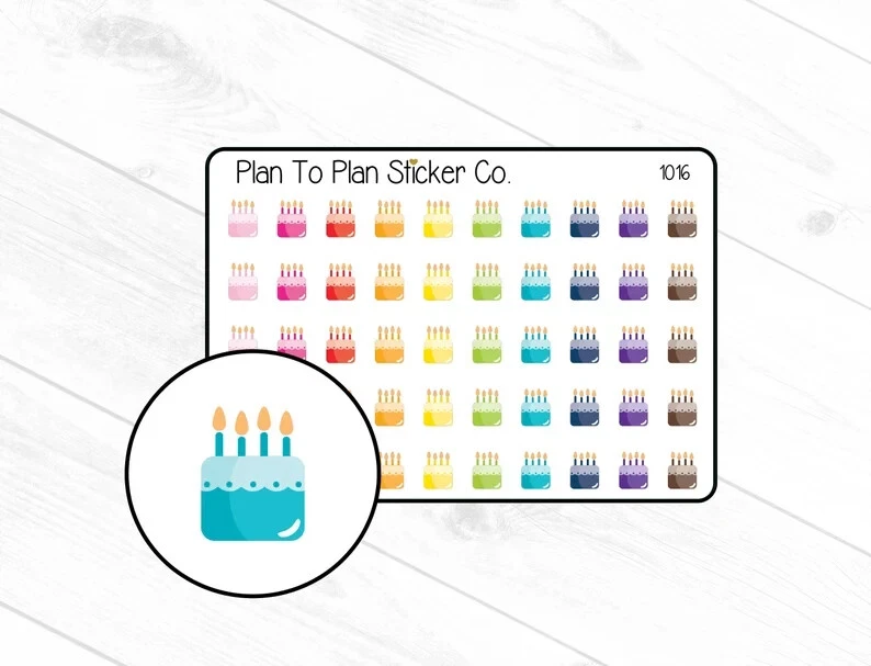 HOMEMADE 1016~~Birthday Cake Party Planner Stickers.