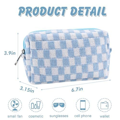 Checkered Makeup Bag for Women Small Travel Cosmetic Bag Checkered 1Pcs M Blue - Bild 6 von 7