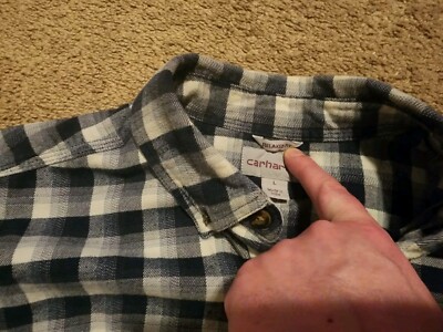 Carhartt Flannel Button Up Shirt Men's Sz L Long Sleeve Check Navy