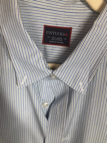 Camisa de manga larga UNTUCKit para hombre talla XXL azul claro a rayas con botones - Imagen 4 de 10