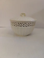 I. Godinger & Co. Cream Lace Pierced Floral Border Covered Candy Dish Bowl 