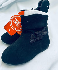 BNWT WONDER NATION BABY GIRLS' SOLID BLACK GLITTER BOW SLOUCH BOOTS SHOES SIZE 6