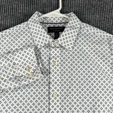 Banana Republic Shirt Mens Medium White Geometric Long Sleeve Button Up Slim Fit
