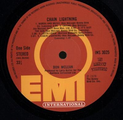 Don Mclean(Vinyl LP)Chain Lighting-EMI-INS 3025-UK-1978-Ex/VG