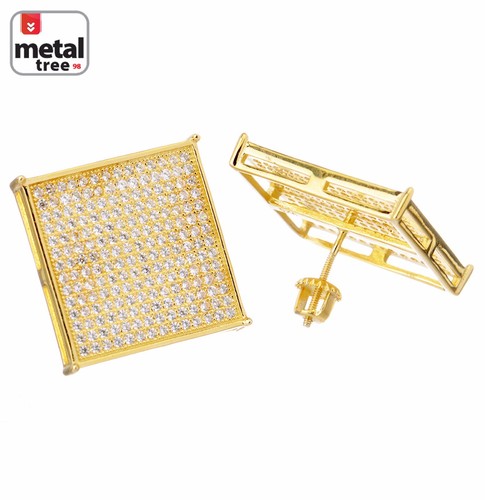 Men's Hip Hop 925 Silver 18mm Block Square Flat Screen Screw Back Stud Earrings - Picture 9 of 9