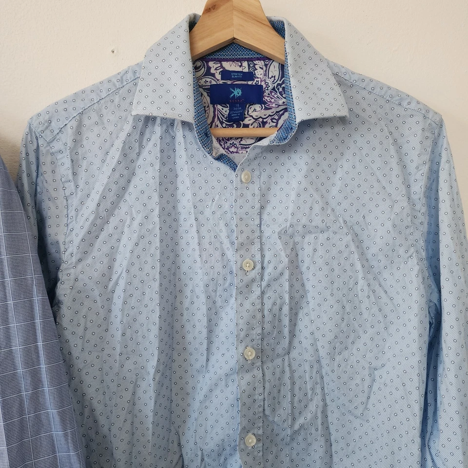 Lot Of 2 Egara Button Down Dress Blue Shirts 15 34/35 Egyptian Cotton Stretch - Image 4 of 4