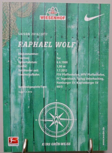 Werder Bremen Autogrammkarte Raphael Wolf Saison 2016/2017 Faksimile #FP90 - Picture 2 of 2