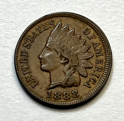 Nice Old Scarce 1888 US Indian Head One Cent Penny 1c High Grade AU Type Coin