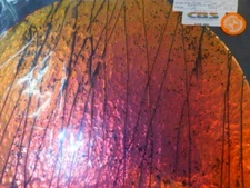 Dichroic Glass:CBS 90 COE Cyan/Red Mardi Gras w/ Black Streamers on Clear - 3"Sq